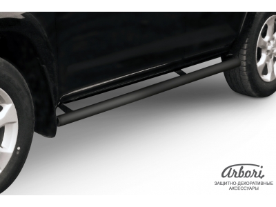 Защита штатных порогов чёрная сталь труба 76 мм на длинную базу Arbori для Toyota RAV4 2009-2010