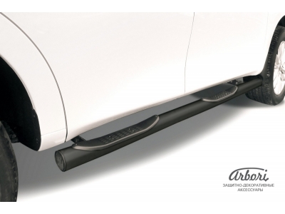 Пороги чёрная сталь труба с накладками 76 мм Arbori для Nissan Patrol 2010-2021