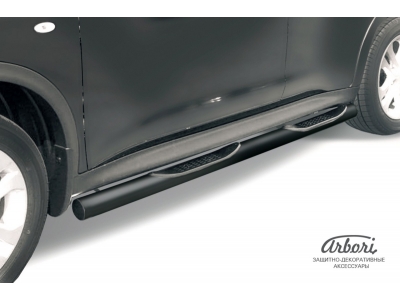 Пороги чёрная сталь труба с накладками 76 мм на 4х2 Arbori для Nissan Juke 2010-2018