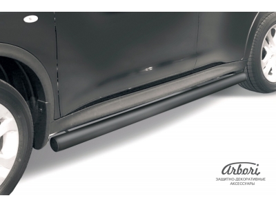 Защита штатных порогов чёрная сталь труба 76 мм на 4х4 Arbori для Nissan Juke 2010-2018