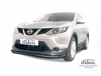 Защита переднего бампера чёрная сталь 76 мм Arbori для Nissan Qashqai 2014-2019