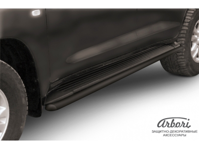 Защита штатных порогов чёрная сталь труба 42 мм Arbori для Toyota Land Cruiser 200 2007-2011