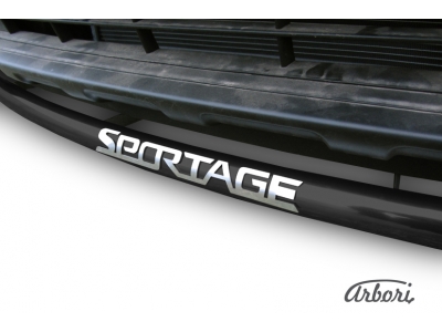 Защита передняя чёрная сталь с надписью 42 мм Arbori для Kia Sportage 2016-2018