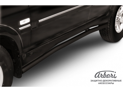 Защита штатных порогов чёрная сталь с загибами 57 мм Arbori для Тагаз Road Partner 2008-2011