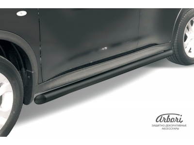 Защита штатных порогов чёрная сталь труба 57 мм на 4х2 Arbori для Nissan Juke 2010-2018