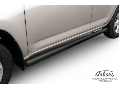 Защита штатных порогов чёрная сталь труба 76 мм Arbori для Toyota RAV4 2009-2010