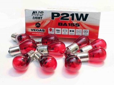 Лампа AVS Vegas 12V. P21W(BA15S)"/red"/ BOX(10 шт.)