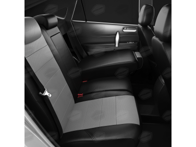 Чехлы экокожа тёмно-серая с перфорацией с чёрными боковинами и спинкой вариант 1 АвтоЛидер для Toyota Land Cruiser Prado 150 2017-2021