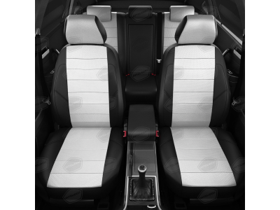 Чехлы экокожа белая с перфорацией с чёрными боковинами и спинкой вариант 1 АвтоЛидер для Toyota Land Cruiser Prado 150 2017-2021