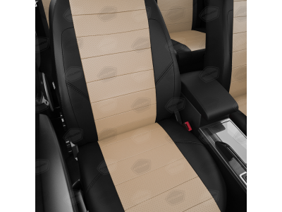 Чехлы экокожа бежевая с перфорацией с чёрными боковинами и спинкой вариант 1 АвтоЛидер для Toyota Prius 3 2009-2015