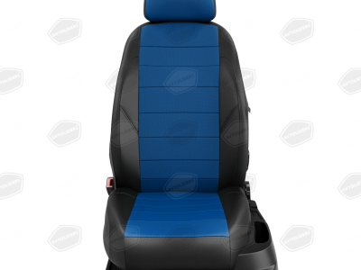 Чехлы экокожа синяя с перфорацией вариант 1 в салон с едиными спинкой и сиденьем для Skoda Fabia 1 № SK23-0101-EC05