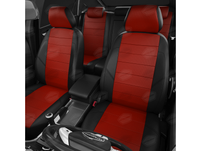 Чехлы экокожа красная с перфорацией с чёрными боковинами и спинкой вариант 1 на 3 двери АвтоЛидер для Toyota RAV4 XA10 1994-2000