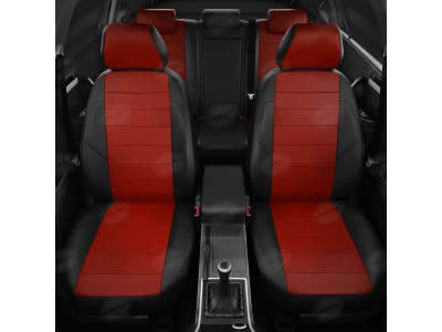 Чехлы экокожа красная с перфорацией с чёрными боковинами и спинкой вариант 1 АвтоЛидер для Toyota Prius 2 2003-2008