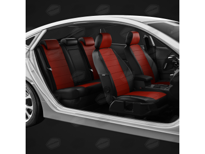 Чехлы экокожа красная с перфорацией с чёрными боковинами и спинкой вариант 1 АвтоЛидер для Toyota Prius 3 2009-2015