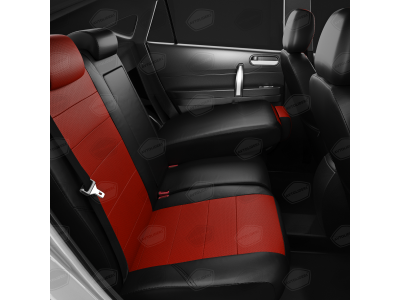 Чехлы экокожа красная с перфорацией с чёрными боковинами и спинкой вариант 1 на 3 двери АвтоЛидер для Toyota RAV4 XA10 1994-2000
