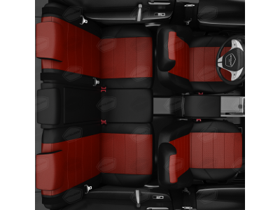 Чехлы экокожа красная с перфорацией с чёрными боковинами и спинкой вариант 1 АвтоЛидер для Toyota Land Cruiser Prado 150 2017-2021