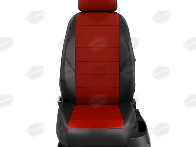 Чехлы экокожа красная с перфорацией с чёрными боковинами и спинкой вариант 1 в салон с едиными спинкой и сиденьем для Skoda Fabia 1 № SK23-0101-EC06