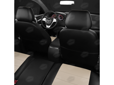 Чехлы экокожа кремовая с перфорацией с чёрными боковинами и спинкой вариант 1 АвтоЛидер для Toyota Prius 3 2009-2015