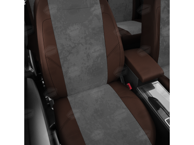Чехлы тёмно-серая алькантара с шоколадными боковинами и спинкой вариант 1 АвтоЛидер для Toyota Prius 3 2009-2015