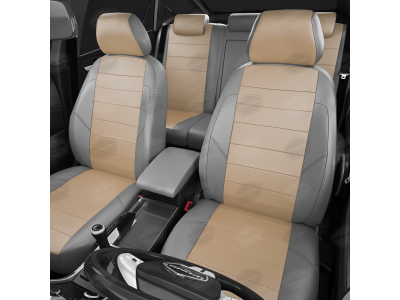 Чехлы экокожа бежевая с перфорацией с серыми боковинами и спинкой вариант 1 АвтоЛидер для Toyota Prius 3 2009-2015