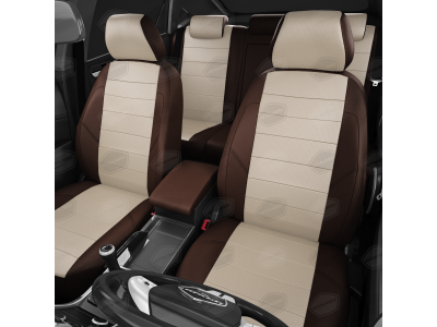 Чехлы экокожа кремовая с перфорацией с шоколадными боковинами и спинкой вариант 1 АвтоЛидер для Toyota Land Cruiser Prado 150 2017-2021