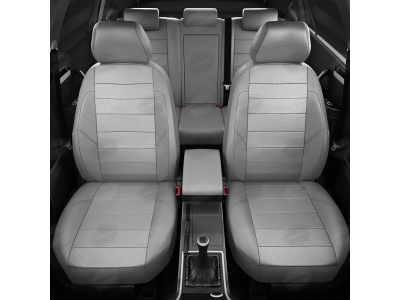 Чехлы экокожа светло-серая с перфорацией с светло-серыми боковинами и спинкой вариант 1 АвтоЛидер для Toyota Land Cruiser Prado 150 2017-2021
