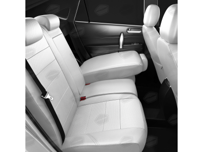 Чехлы экокожа белая с перфорацией с белыми боковинами и спинкой вариант 1 АвтоЛидер для Toyota Land Cruiser Prado 150 2017-2021