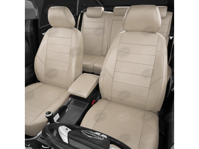 Чехлы экокожа кремовая с перфорацией с кремовыми боковинами и спинкой вариант 1 АвтоЛидер для Toyota Prius 3 2009-2015