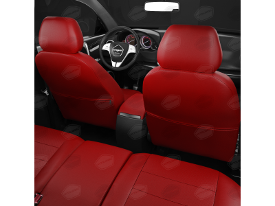 Чехлы экокожа красная с перфорацией с красными боковинами и спинкой вариант 1 АвтоЛидер для Toyota Prius 3 2009-2015