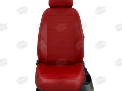 Чехлы экокожа красная с перфорацией с красными боковинами и спинкой вариант 1 в салон с едиными спинкой и сиденьем для Skoda Fabia 1 № SK23-0101-EC30
