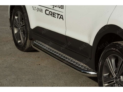 Пороги с площадкой алюминиевый лист 60 мм ALFeco для Hyundai Creta 2016-2021