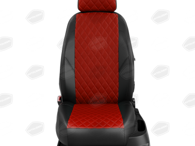 Чехлы экокожа красная с перфорацией с чёрными боковинами и спинкой вариант 2 на 3 места с высокой водительской спинкой для Газель Next № GZ30-0104-EC06-R-red
