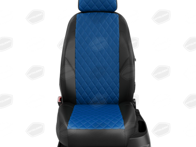 Чехлы экокожа синяя с перфорацией вариант 2 на седан со спинкой и сиденьем 40 на 60 и передними подголовниками Простые и Бородой для Renault Fluence № RN22-0904-EC05-R-blu