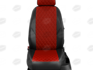 Чехлы экокожа красная с перфорацией с чёрными боковинами и спинкой вариант 2 для Toyota Prius 2 № TA27-0302-EC06-R-red