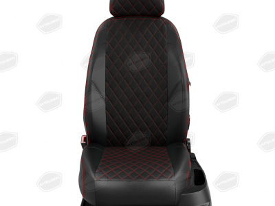 Чехлы экокожа чёрная с перфорацией вариант 4 на седан с единой спинкой для Nissan Almera G15 № NI19-0404-EC01-R-red-S-red