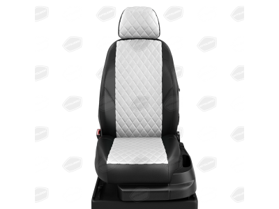 Чехлы экокожа белая с перфорацией с чёрными боковинами и спинкой вариант 2 в салон со спинкой 40 на 60 с AIR-Bag сиденья АвтоЛидер для Nissan Terrano 3 2014-2016