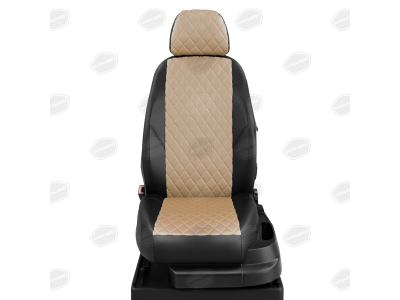 Чехлы экокожа бежевая с перфорацией с чёрными боковинами и спинкой вариант 2 в салон с единой спинкой без AIR-Bag сиденья АвтоЛидер для Nissan Terrano 3 2014-2016