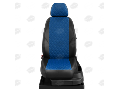 Чехлы экокожа синяя с перфорацией вариант 2 в салон со складным сиденьем АвтоЛидер для Nissan Pathfinder R51 2004-2014