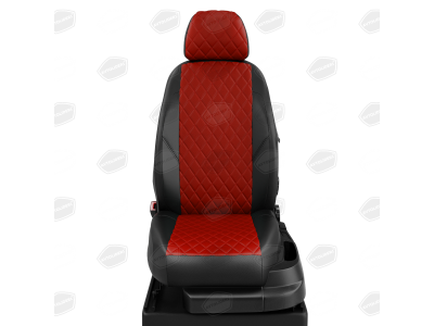 Чехлы экокожа красная с перфорацией с чёрными боковинами и спинкой вариант 2 АвтоЛидер для Nissan X-Trail T32 2015-2021