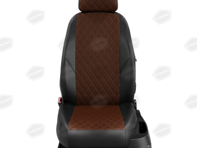 Чехлы экокожа шоколад с перфорацией с чёрными боковинами и спинкой вариант 2 в салон со спинкой 40 на 60 с AIR-Bag сиденья для Nissan Terrano 3 № NI19-1504-EC11-R-chc