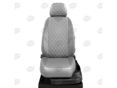 Чехлы экокожа светло-серая с перфорацией с светло-серыми боковинами и спинкой вариант 2 в салон со спинкой 40 на 60 с AIR-Bag сиденья АвтоЛидер для Nissan Terrano 3 2014-2016