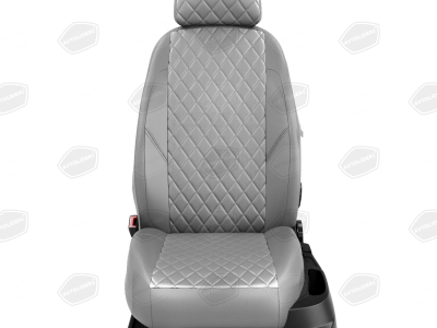 Чехлы экокожа светло-серая с перфорацией с светло-серыми боковинами и спинкой вариант 2 на седан с единой спинкой для Nissan Almera G15 № NI19-0404-EC23-R-sgr