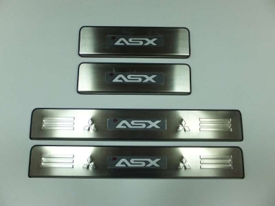 Накладки на дверные пороги JMT с логотипом и LED подсветкой для Mitsubishi ASX 2010-2021