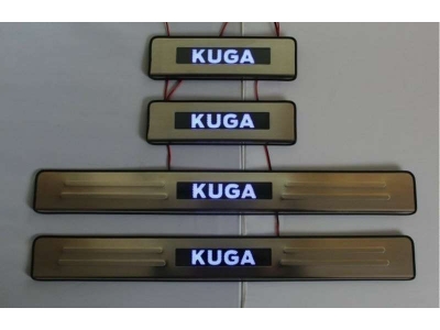 Накладки на дверные пороги JMT с логотипом и LED подсветкой для Ford Kuga 2013-2021