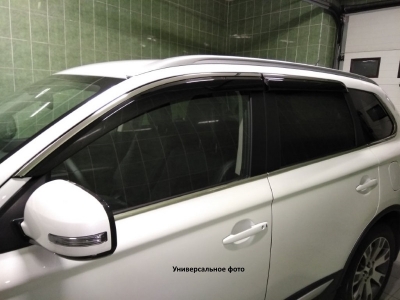 Дефлекторы окон с нержавеющим молдингом OEM Tuning для Kia Sorento Prime 2015-2021