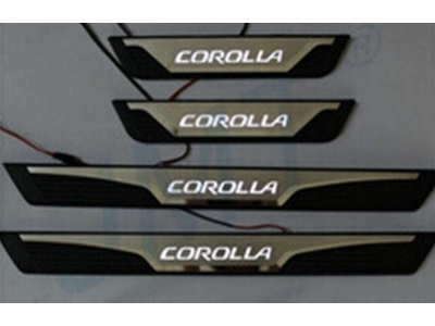 Накладки на дверные пороги JMT с логотипом и LED подсветкой для Toyota Corolla 2013-2018 29664