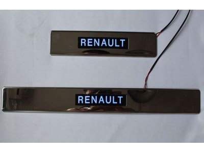 Накладки на дверные пороги JMT с логотипом и LED подсветкой для Renault Logan 2004-2015