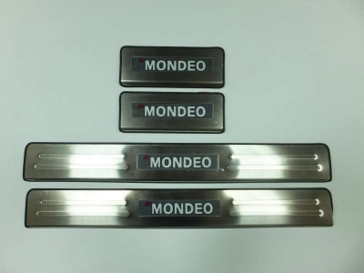 Накладки на дверные пороги JMT с логотипом и LED подсветкой для Ford Mondeo 2015-2021