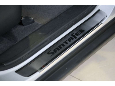 Накладки на пороги вместо пластика с логотипом 4 штуки Союз96 для Hyundai Santa Fe 2006-2010