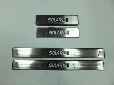 Накладки на дверные пороги JMT с логотипом и LED подсветкой для Hyundai Solaris 2010-2017